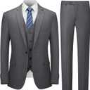 Cooper & Nelson Men's Suit Slim Fit, 3 Piece Suits for Men, One Button Solid Jacket Vest Pants with Tie, Tuxedo Set  (Gray, 46R/2XL)