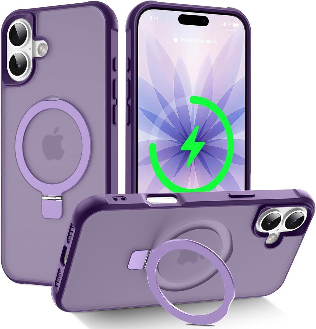 CHAOFEnG Magnetic Compatible with iPhone 17 Case with Stand [Military Grade Drop Tested][Compatible with Magnet] Ring Translucent Slim Hard Back Soft Edge, Purple