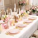 YOUBET 125PCS Pink Plastic Plates - Pink Disposable Plates With Gold Rim - Pinks and Gold Plates Include 25 Dinner Plates, 25 Dessert Plate, 75 Cutlery for Party Wedding Birthday Mothers Day