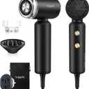 Dual Voltage Hair Dryer, High-Speed Ionic Blow Dryer for Fast Drying, Travel Compact Hair Blow Dryer with Magnetic Curly Diffuser for Home, Portable Hairdryer International 110-240V (Black)