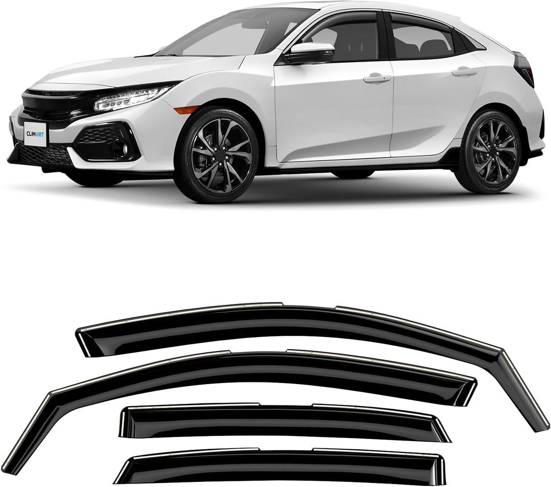 CLIM ART in-Channel Incredibly Durable Rain Guards for Honda Civic 2016-2021 Hatchback, Original Window Deflectors, Vent Window Visors, Vent Deflector, 4 pcs. - 617309