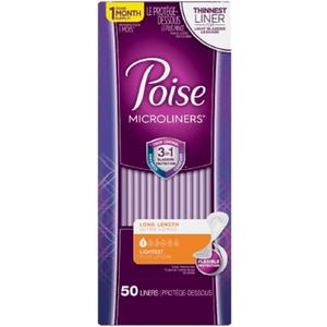 Poise Microliners Bladder Control Pad 6.9 Inch Length Light Absorbency Absorb-Loc One Size Fits Most Female Disposable, 48288 - Pack of 50