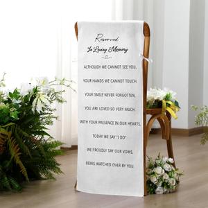 Reserved Wedding Chair Sign Banner in Loving Memory Reserved Signs for Wedding with Love from Heaven Cotton Linen 15'' x 50'' Save a Seat for Someone in Heaven Be There(White,Loving)