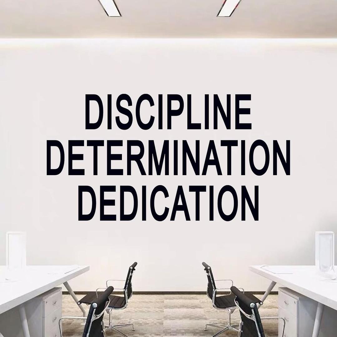 5 x Inspirational Quotes Wall Stickers for Office: Motivational Gym School Classroom Garage Bedroom Vinyl Art Wall Decals - Discipline Determination Dedication 21" X 11" (Small)