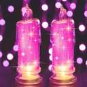 HAIDOLIANG 2PCS Pink LED flameless Candles (D:2.5" x H:7"),LED Pillar Candles, Battery Included, Velas artificiales para decoracion for Valentine Wedding Birthday Bedroom Decorations