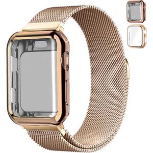 Magnetic Band and Case for Apple Watch Band 40mm 41mm 38mm 44mm 45mm 46mm 42mm Women/Men,Stainless Steel Milanese Loop Bracelet Strap with Cover Combo iWatch series 10 9 8 7 6 5 4 3 SE Ultra/2 49mm
