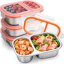 Palksky Lunch Containers Meal Prep Containers Stainless Steel, 2 Compartment Food Storage Containers with Leak-Proof Lids, Reusable Airtight Bento lunch Boxes, Kitchen Storage, Freezer (4 Packs)