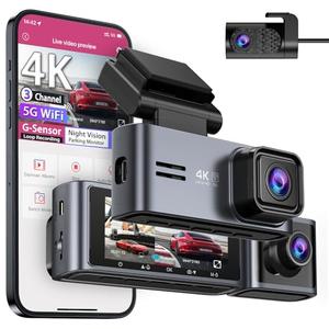 OMBAR Dash Cam 5G WiFi GPS, 3 Channel Dash Cam Front and Rear Inside 2K+1080P+1080P, 3.18" LCD Screen, 64GB Card Included, Dual Dash Camera for Cars 4K/2K/1080P+1080 P IR Night Vision, WDR, G-Sensor