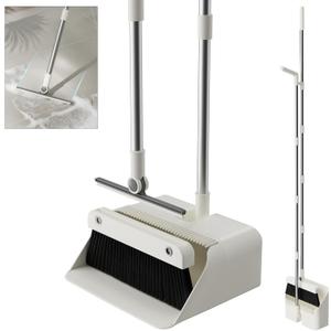 Magic Broom and Dustpan Set with Silicone Broom Squeegee, 55'' Broom with Dustpan Combo Set Self-Cleaning Teeth Design Upright Standing Dustpan for Indoor Floor Home Kitchen (Set (No) Cloth)