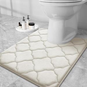 OLANLY Memory Foam Toilet Rugs U-Shaped 24x20, Ultra Soft and Absorbent Bathroom Rugs, Non-Slip, Comfortable, Machine Washable Contour Bath Mat for Toilet Base, Home Decor Accessories, Ivory