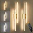 LED Wall Sconce Set of 2 Gold Remote Modern LED Vanity Lights Set of 2 Indoor Wall Light Fixtures for Living Room, Dimmable Wall Sconce for Bedside Bedroom Bathroom, 31.5inch 2 Pack, 32 inches