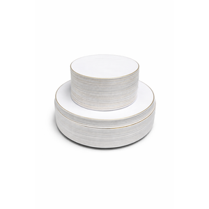 KIRE 100PCS Black and Gold Plates - Black Plastic Plates Disposable with Gold Rim for Halloween Party/Wedding/Birthday Include 50Pcs 10.25inch for Dinner and 50Pcs 7.5inch for Dessert/Salad