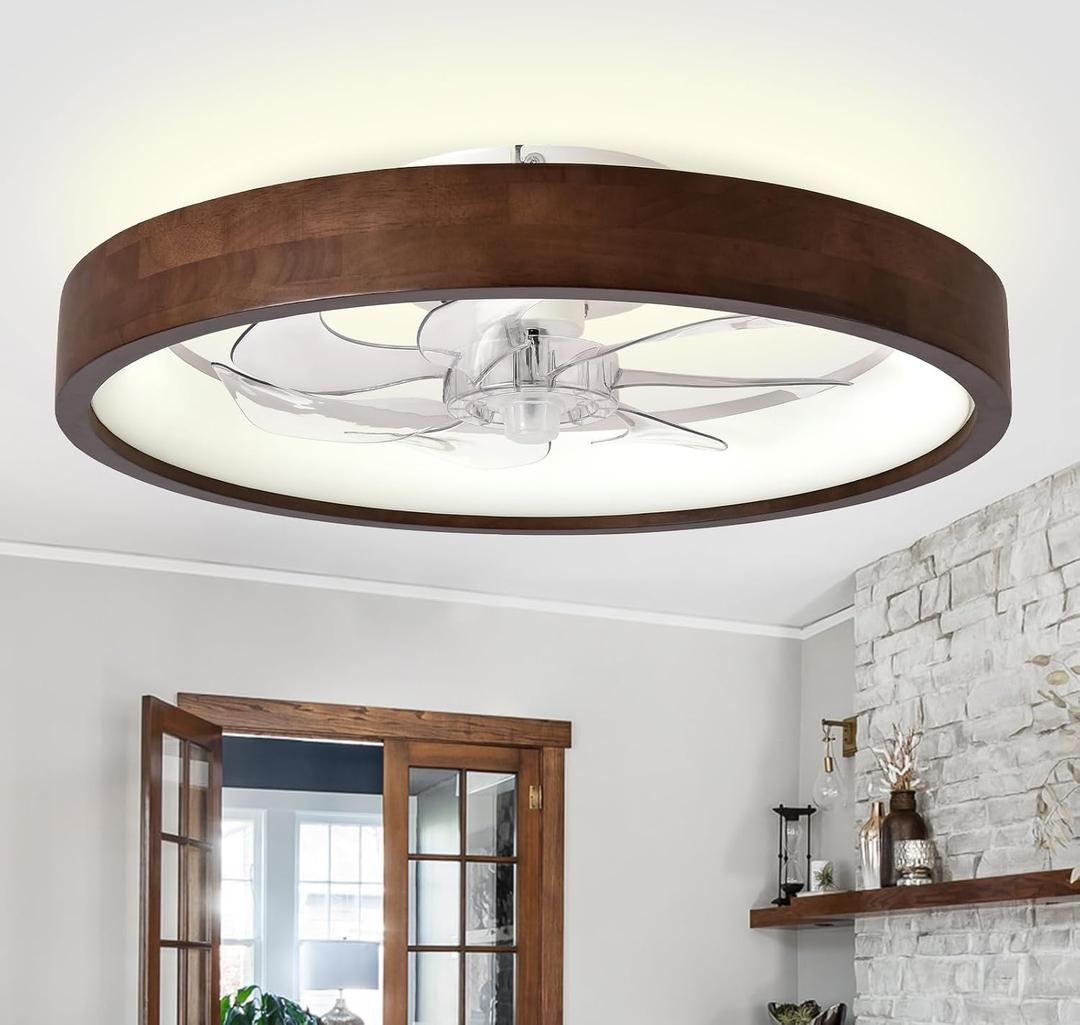 20'' Fandelier Ceiling Fan with Light, Low Profile Flush Mount Wood Ceiling Fan, APP & Remote Control, Dimmable & 6 Speeds