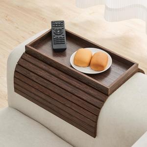 GEHE Bamboo Sofa Arm Tray, Foldable Couch Arm Tray Side Table, Anti-Falling Armrest Tables Cup Holder for Snacks, Drinks, Beers, Phone, Control, Flexible and Portable, Anti-Slip Bottom (Brown)