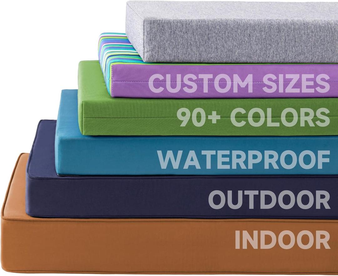 Custom Bench Cushion for Indoor/Outdoor Patio Furniture/Window Seat Cushions.Premium 75D High-Resilience Foam(Custom Fabric/Color/Size/Non-Slip Methods/Piping/Thicknessto Choose from)