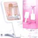 Travel Mirror with Lights, Magnifying Makeup Mirror 10X/1X Double Sided with 3 Color Lighting & Dimmable Touch Screen, Compact Handheld Cosmetic Vanity Mirror for Desktop Travel/Bathroom, Women Gifts (White + Silver)