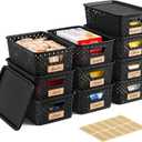 10 Pack Small Plastic Storage Bins with Lids, Stackable Plastic Storage Baskets for Organizing with Handles, Organizer Bins with Labels for Room, Craft, Containers for Pantry Organizers and Storage