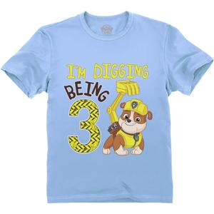 Tstars - Paw Patrol Rubble Digging 3rd Birthday Official Toddler Kids T-Shirt 3T California Blue, Size 6-7 
