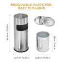 Trash Can Outdoor Waste Container Round Stainless Steel Trash Can with Removable Inner Bucket for Disposal Commercial Waste Container 9.8 x 24- Silver