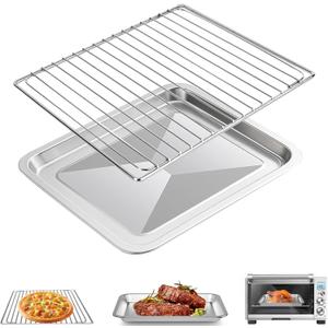 Air Fryer Rack and Tray Replacement for Breville Oven BOV845BSS, 14''x 11.6''&11.77''*11.77', Air Fryer Grill Set Stainless Steel Basket Wire Rack Accessories Parts, Dishwasher Safe