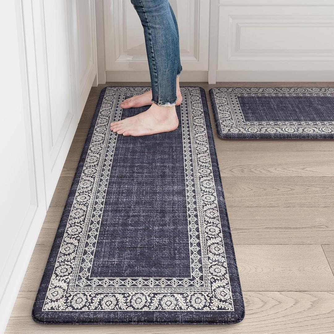 LEEVAN Kitchen Mats for Floor Sets of 2,Kitchen Mats Cushioned Anti Fatigue,Blue Purple Memory Foam Boho Non Slip Waterproof Kitchen Mat for Laundry,Home,Office,Desk,Sink(17''x29''+17''x47'')