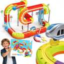 Electric Magnetic Train Toys Set- Flexible Race Track for Kids 3 4 5 6 7 8,stem Gravity Magnetic Roller Car Track for Toddlers,3D Infinity Cube Track Learning Gift Anti-Gravity Design,98 Pcs/2 car