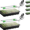 VIVOSUN 6-Pack Seed Starter Trays, 240-Cell Seed Starter Kit with 2 Set of LED Lights, 3.6" Higher Cover, Adjustable Vents, Drainage Holes, Green Propagation Tray for Planting Seed, 40 Cells x 6 Packs