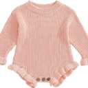 Userdefined Baby Girl Boy Knit Sweater Outfit Solid Romper Ruffle Onesie Cute Baby Jumpsuit Coming Home Fall Winter Clothes (Pink, 0-3 Months)