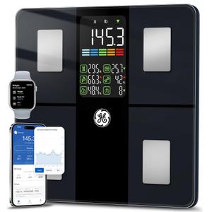 GE Scale for Body Weight, Body Fat, BMI, Muscle Mass, Smart Bathroom Scales with 14 Body Composition Metrics with Large Display, Accurate Bluetooth Weighing Machine with Fitness App, 400 lbs, Black