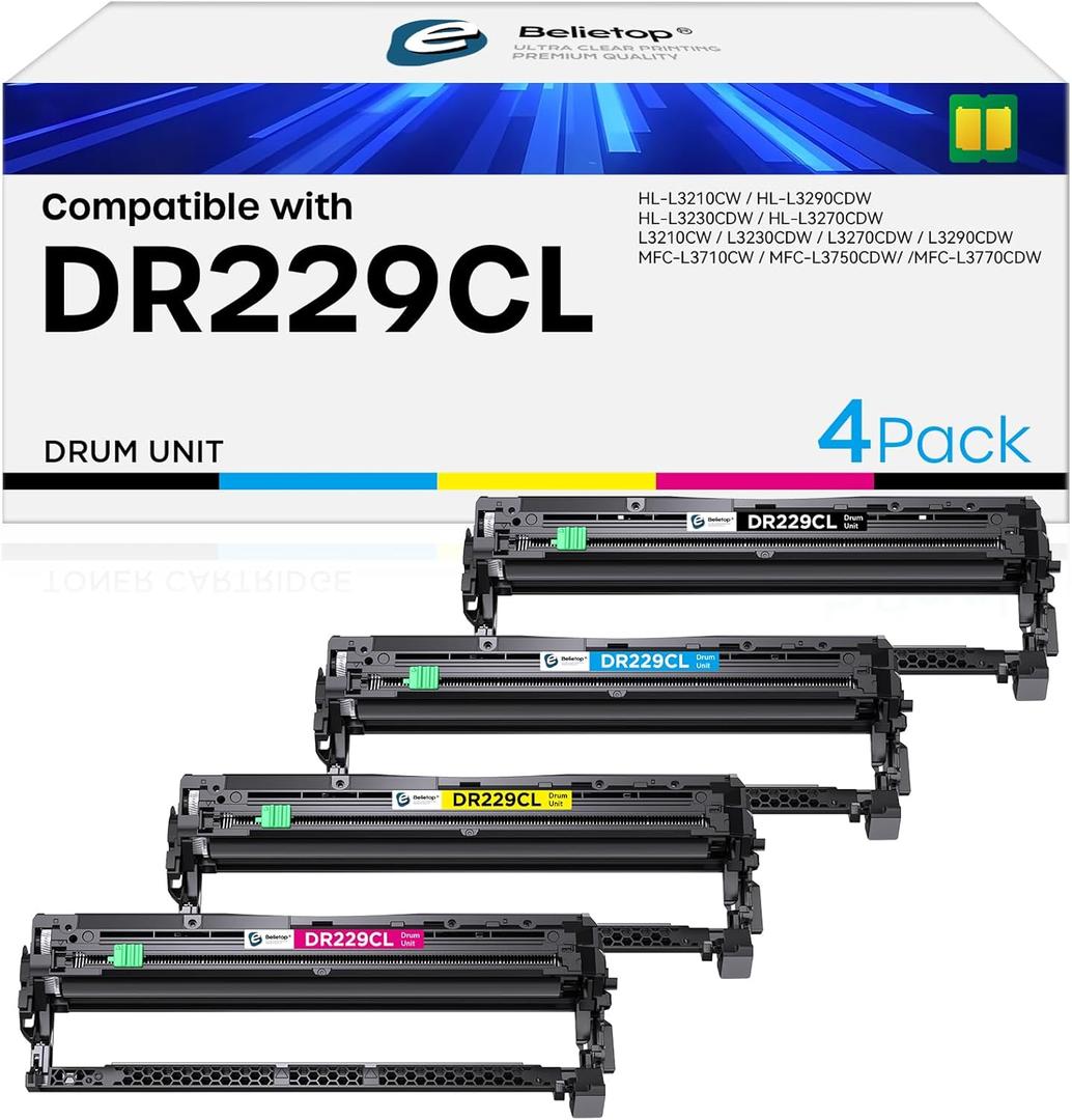 DR229CL Drum Unit (NOT Toner) Replacement for Brother DR-229CL DR 229 use with TN229XL TN-229 TN 229 Work for MFC-L3720CDW MFC-L3765CDW MFC-L3780CDW HL-L3295CDW Printers (4 Pack Not Toner)