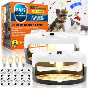 Flea Traps for Inside Your Home 2 Packs, Flea Trap Indoor Pest Control Insect Killer Odorless Natural Insect Infestation Treatment Trap for Kid Pet (White Black)