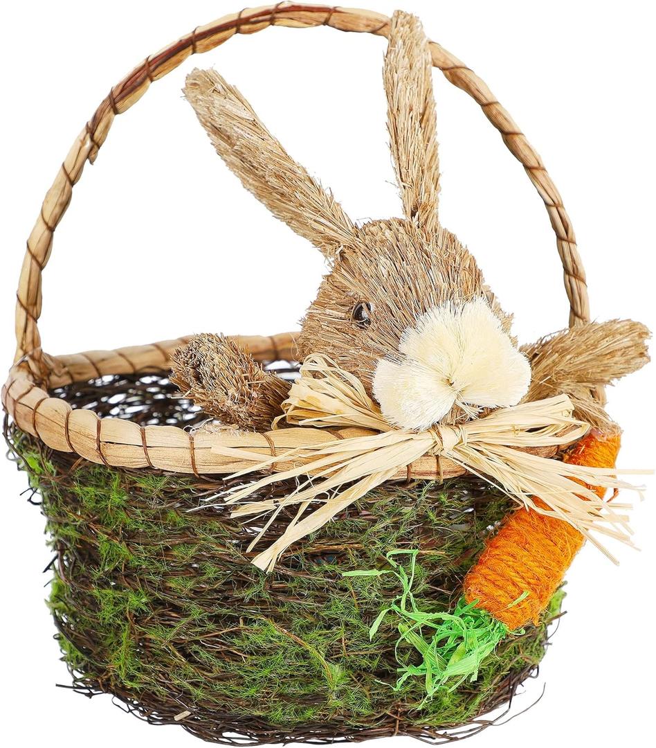 Juegoal Bunny Easter Woven Basket for Party Favors, Handmade Wicker Rattan Easter Candy Eggs Baskets for Kids, Cute Rabbit Picnic Hamper for Easter Egg Hunt Party Gifts Toy Storage