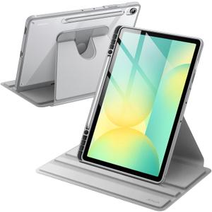 JETech Rotating Case for Samsung Galaxy Tab S10 FE Plus/S10 FE+ 13.1-Inch with S Pen Holder, 360 Degree Rotation Protective Stand Cover Clear Back, Auto Wake/Sleep (Silver)