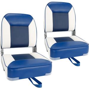Boat Seats 2 Pack, Skureay Low/High Back Fishing Folding Boat Seat Waterproof Captain Boat ChairBoatseat 2 Pack Suitable for Jon/Pontoon/Canoe/Bass Tracker Boat seats-UNIQUE Color Design (Blue/White)