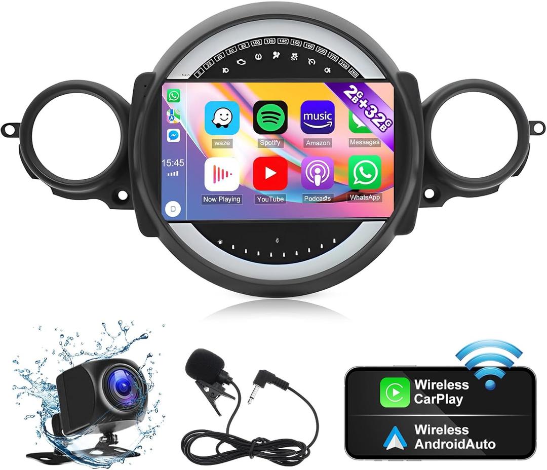 Android 13.0 Double Din Car Stereo - 9 Inch Touch Screen Car Radio Android Auto CarPlay Car Audio Multimedia Receiver with GPS  Backup Camera Bluetooth for Mini Cooper R56 2007-2014