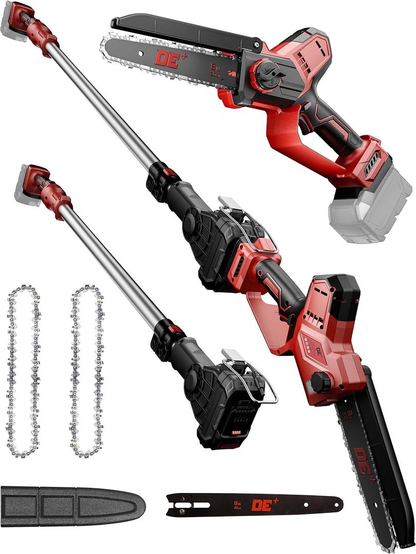 DeForce 2-in-1 Cordless Electric Pole Saw, for Milwaukee M18 18V Battery, Brushless 8.1" Mini Chainsaw for Tree Trimming, Battery Powered Pole Saw, 16 ft Max Reach, with Extension Pole (Bare Tool Only)