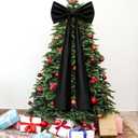 20 x 71 Inches Christmas Extra Large Velvet Bows Christmas Tree Topper Decor Giant Xmas Tree Toppers Bows for Home Wreath Wall Backdrop Birthday Wedding Party Decorations(Black)