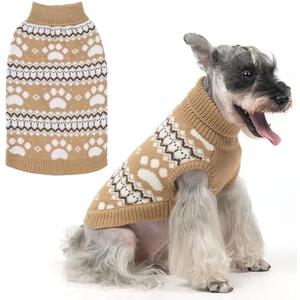 KOOLTAIL Cable Knit Dog Sweater Turtleneck, Cold Weather Pullover Classic Knitwear, Cute Paws Pattern Thick Warm Winter Pet Clothes, Dog Christmas Sweater for Small Medium Large Dogs Cats,Khaki ML Size M/L
