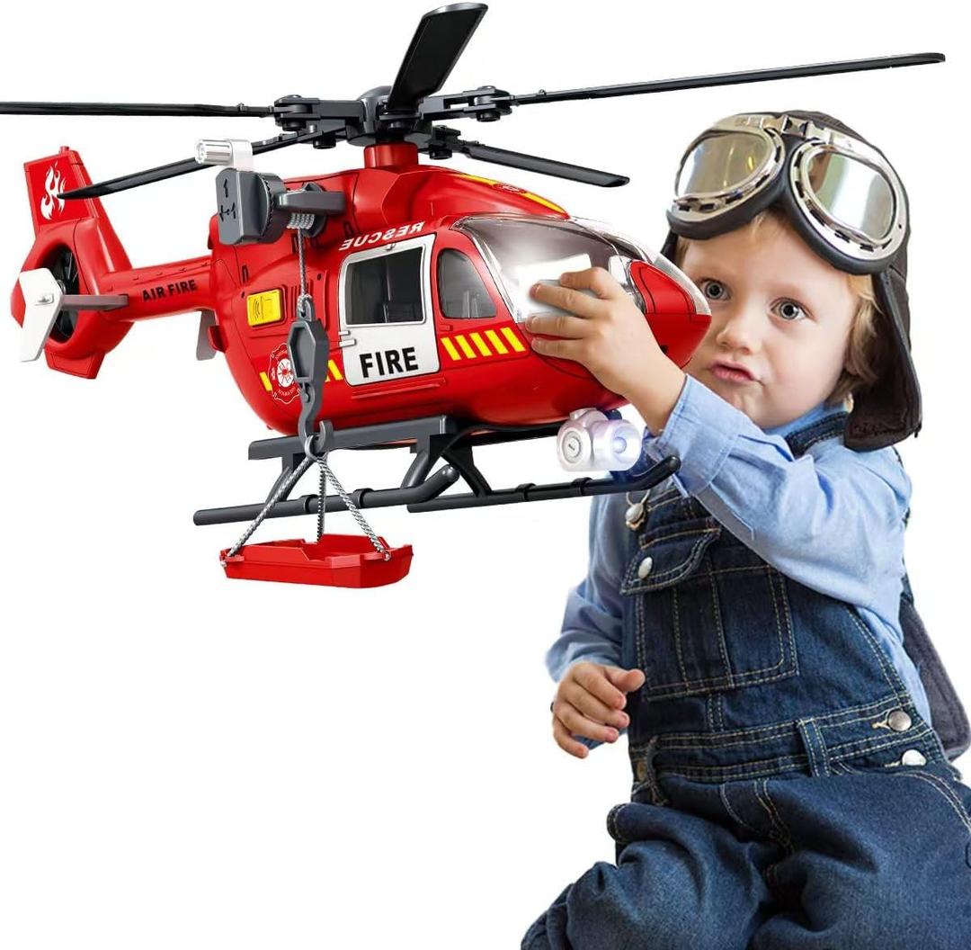 Kids Toys for 3 4 5 6 7 Years Old Boys, Large Helicopter Toy, Police Toys Crane Toy with Lights and Sounds, with Cargo Basket, Toddlers Gifts