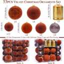 53 Pcs Velvet Christmas Ornaments Set, Brown Flocked Christmas Balls with Christmas Bells Decor and Paper Ornaments, Shatterproof Hanging Xmas Tree Decorations Set for Holiday & Home Decor