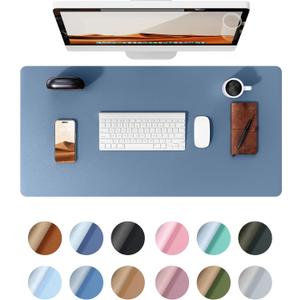 YSAGi Leather Desk Protector, Office Mat, Large Mouse Mat, Non-Slip PU Leather Blotter, Laptop Desk Pad, Waterproof Writing Pad for Office and Home (Blue, 35.4" x 17")