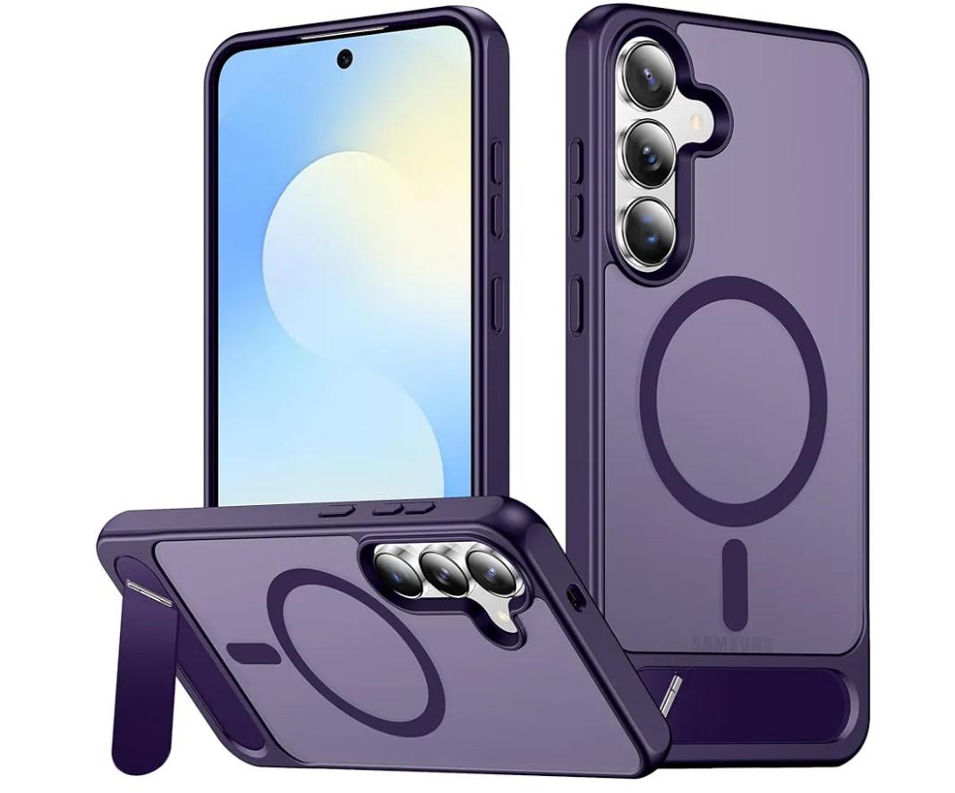SPIDERCASE Magnetic for Samsung Galaxy S25 FE Case, [3 Stand Ways][ Military Grade Drop Protection] with Invisible Stand Slim Phone Case for S25 FE 5G Finger Sleeves,Purple