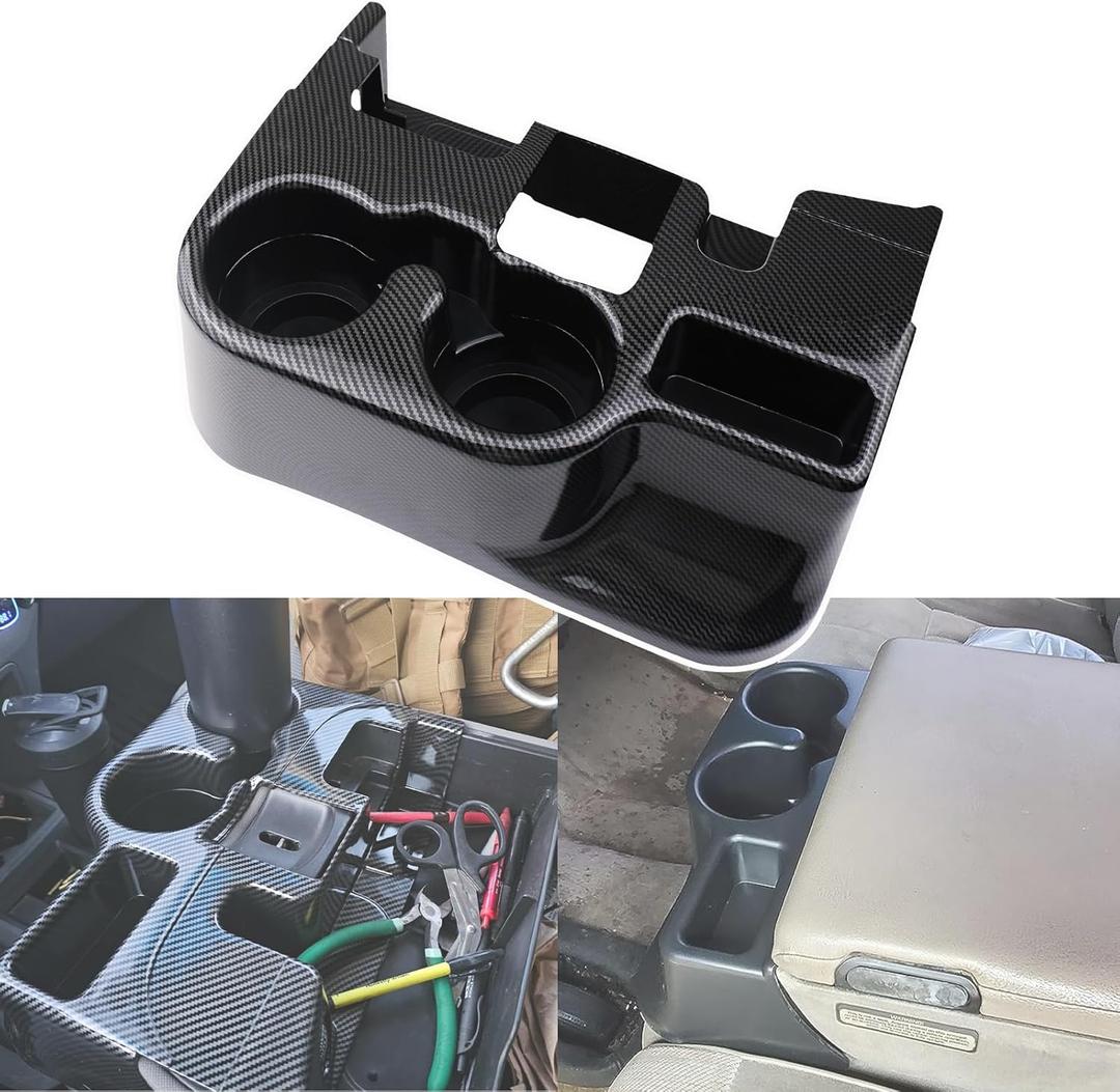 Carbon Fiber Cup Holder Attachment for Center Console | Compatible with 2003-2012 Dodge Ram 1500 2500 3500 Truck | Replaces SS281AZAA Front Seat Add-On Cupholder Tray Insert