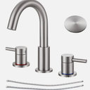 KZH Pull Out Bathroom Faucet for Sink 3 Hole 8 inch Spread Brushed Nickel, Bathroom Sink Faucet with Pop Up Drain, Widespread Faucet with Water Supply Hoses