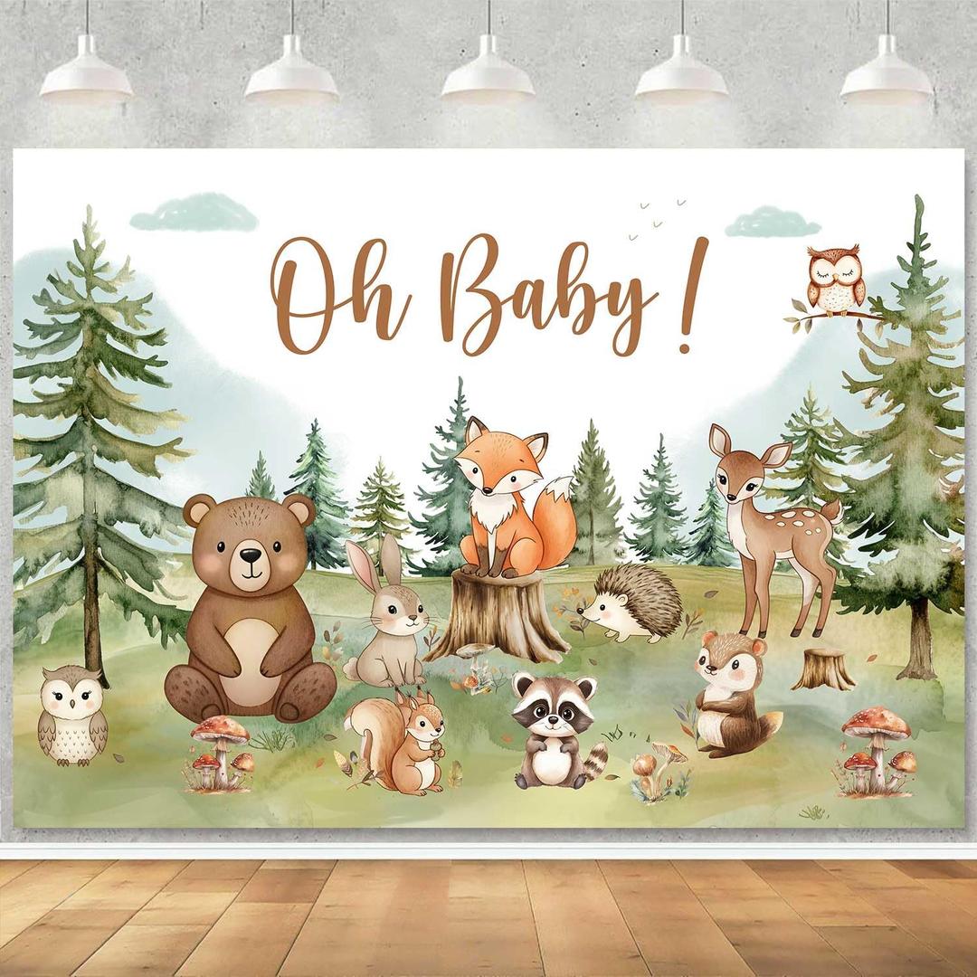 Sensfun Woodland Baby Shower Backdrop Banner Oh Baby Boy Woodland Animals Photography Background Mountain Wilderness Adventure Forest Creatures Baby Shower Party Decorations Photo Booth Props 6x4ft