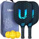 Pickleball Paddles Set of 2, Graphite, Thermoformed One-Mold, Semi-Textured for Extra Grit & Spin, Lightweight, USAPA Approved, Non-Slip, 4.25-Inch Grip, 4 Outdoor Balls & Carry Bag