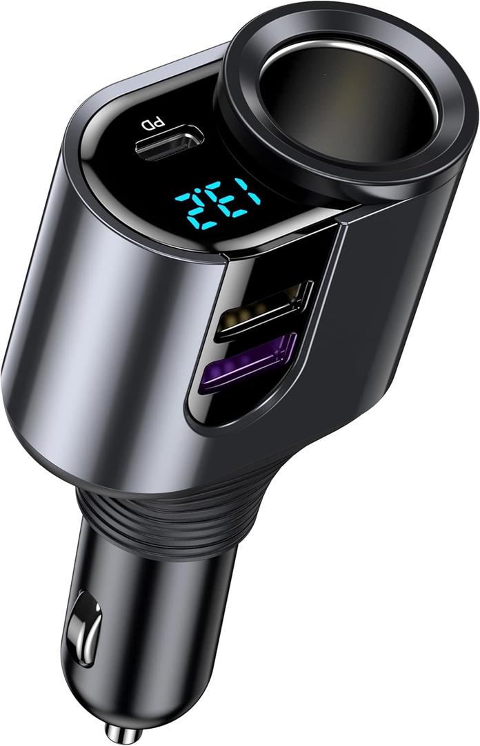 LIHAN USB C Car Charger, Cigarette Lighter Adapter,12V/24V Socket Splitter with 3 USB Ports, Type C PD Fast Car Charger Compatible for iPhone, Galaxy, iPad, GPS