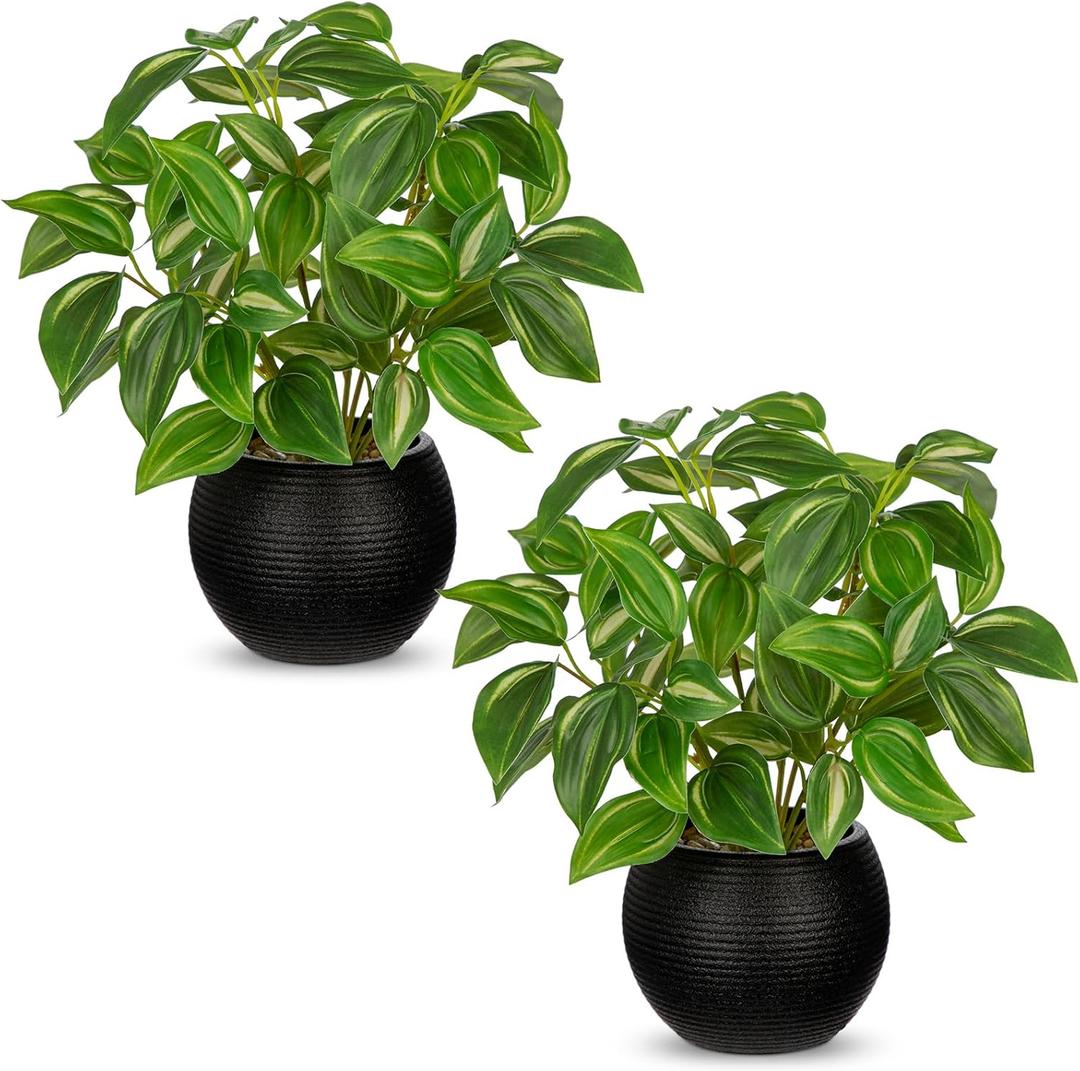 2 Packs Artificial Plants in Black Pot Tradescantia Zebrina Fake Plants Potted Decorative Faux Plant for Home Kitchen Decor