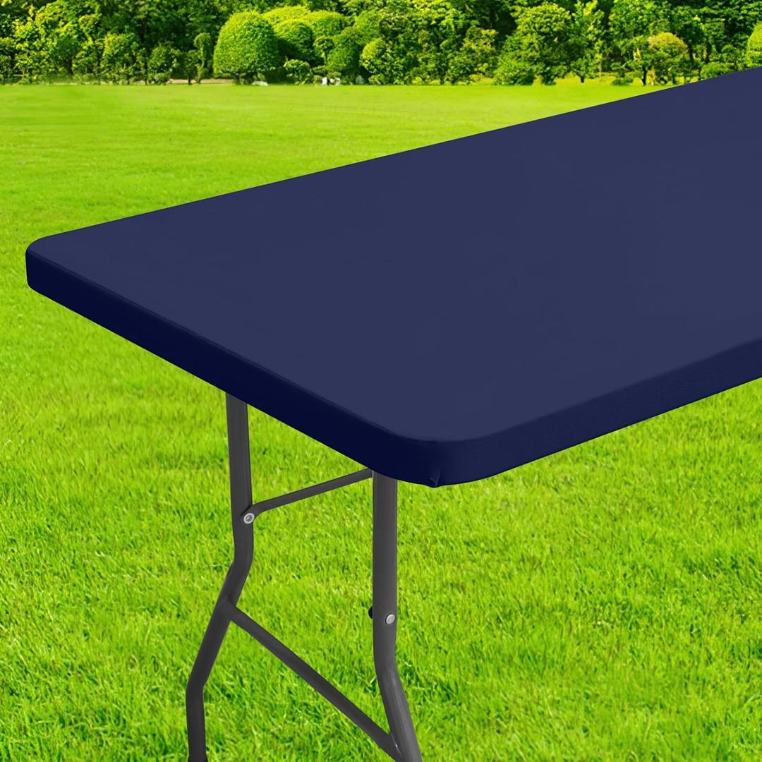 homing Rectangle Table Cloth Cover, Waterproof Polyester Elastic Fitted Tablecloth, Fits for 8 Foot Folding Tables, Washable Table Protector for Picnic, Camping, Outdoor (Navy Blue, 36" x 96")