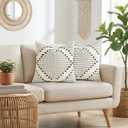 Mecatny Boho Summer Outdoor Throw Pillow Covers 18X18 Set of 2, Farmhouse Decorative Pillow Covers for Couch Sofa Living Room, Beige & Black